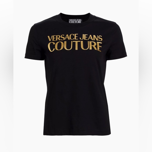 NWOT Versace Jeans Couture Institutional Logo T-Shirt Black/Gold - Picture 6 of 13